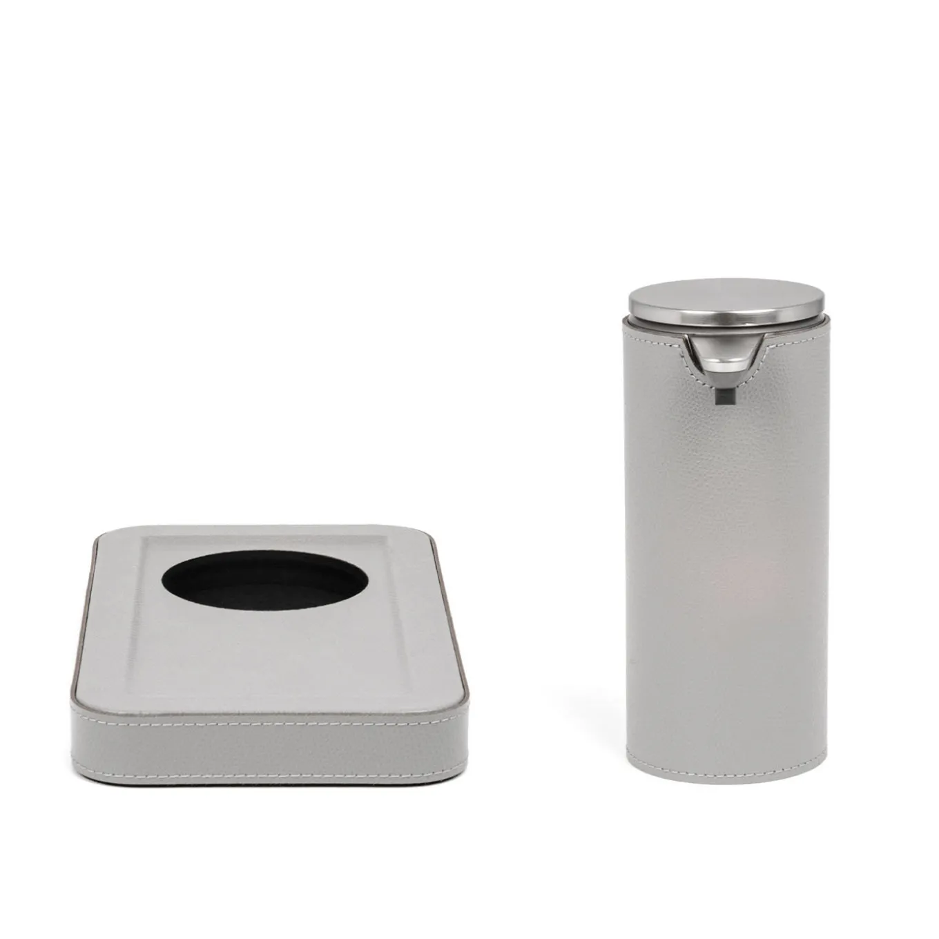 Dispenser automatico in pelle grigio chiaro con vassoio Igea