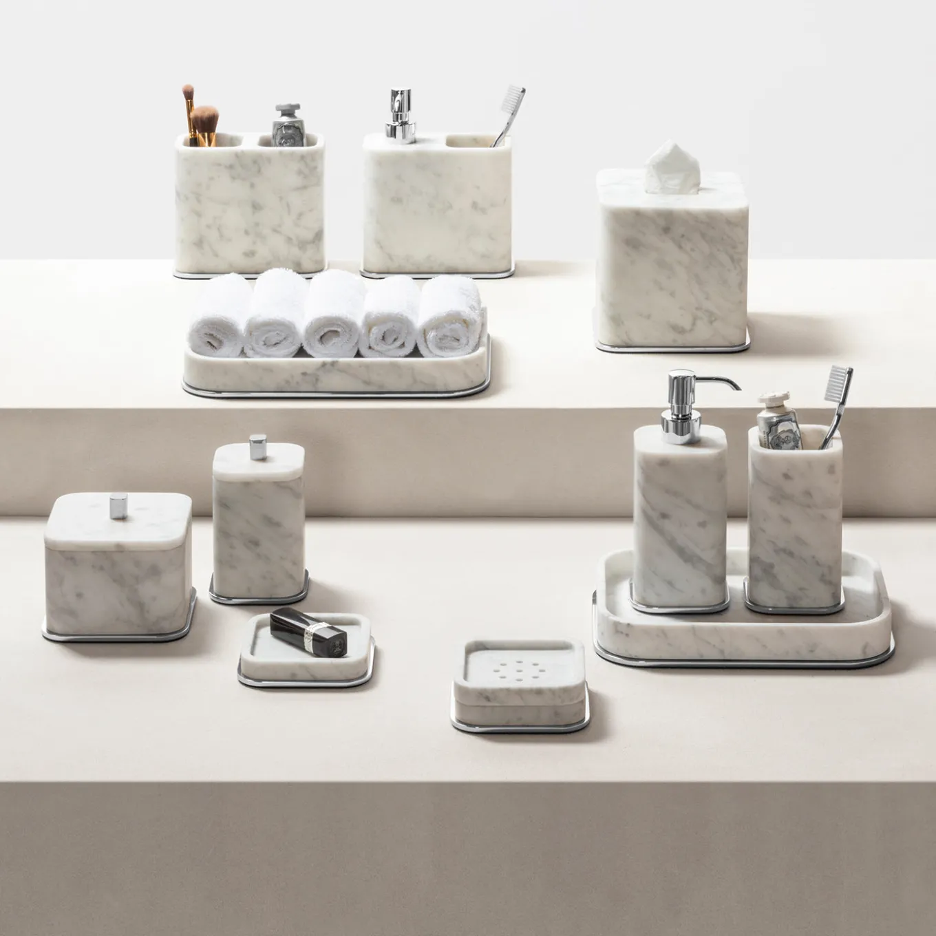 Dispenser per Sapone Polo in Marmo Arabescato Bianco