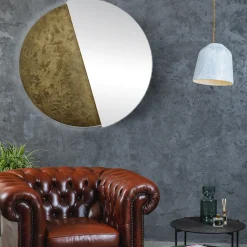 Eclisse Specchio Grande Rotondo Decorato con Resina Spatolata Bronzo