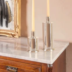 Elegante portacandele alto in argento placcato