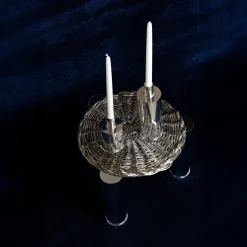 Elegante portacandele corto in argento placcato