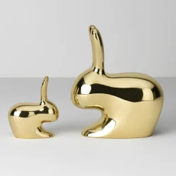 Fermaporta a forma di coniglio in ottone lucido di Stefano Giovannoni