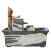 Fontana moderna Genesi Bamboo in ceramica bianca e nera con effetto craquelé