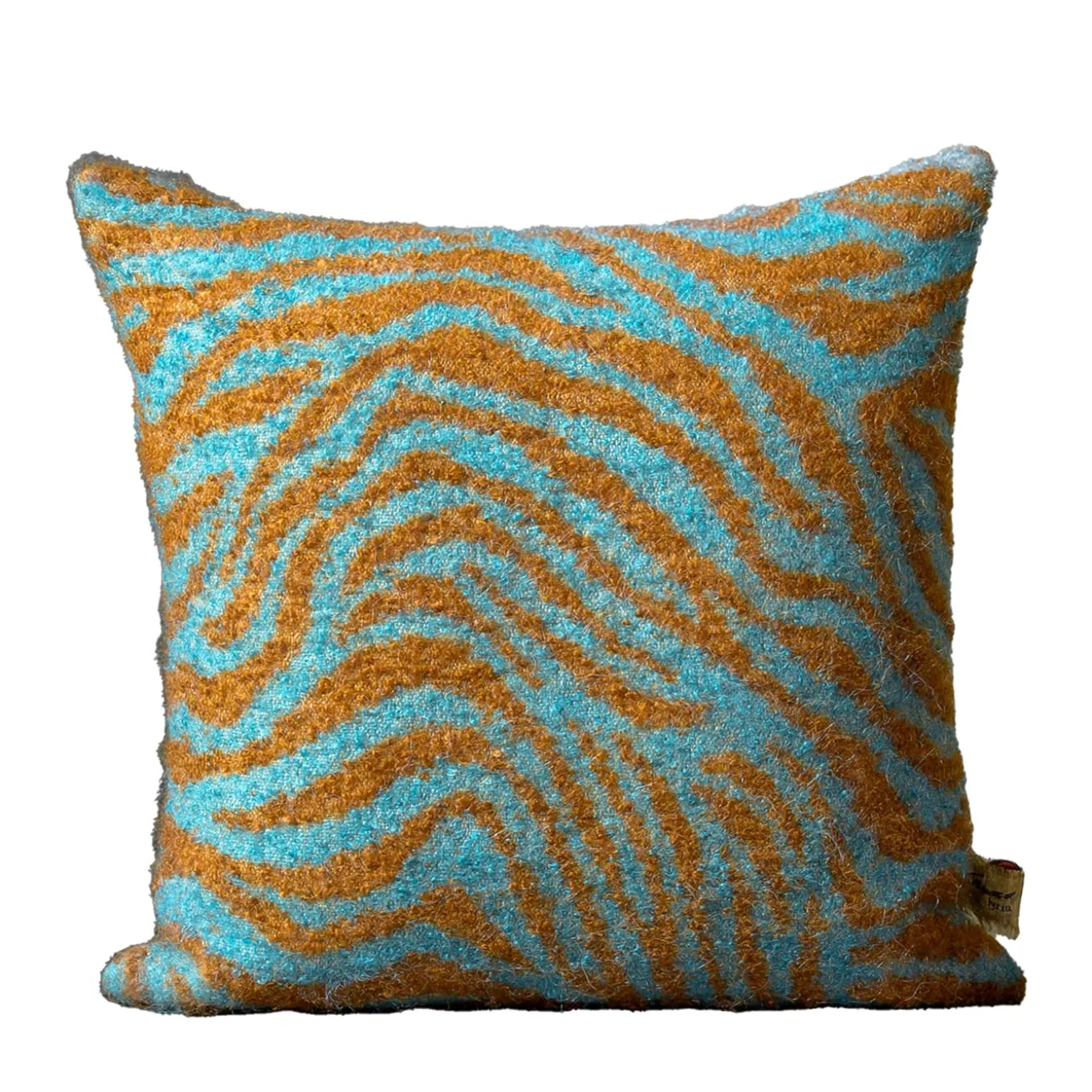 Gazon Cuscino in mohair turchese e senape a strisce zebrate