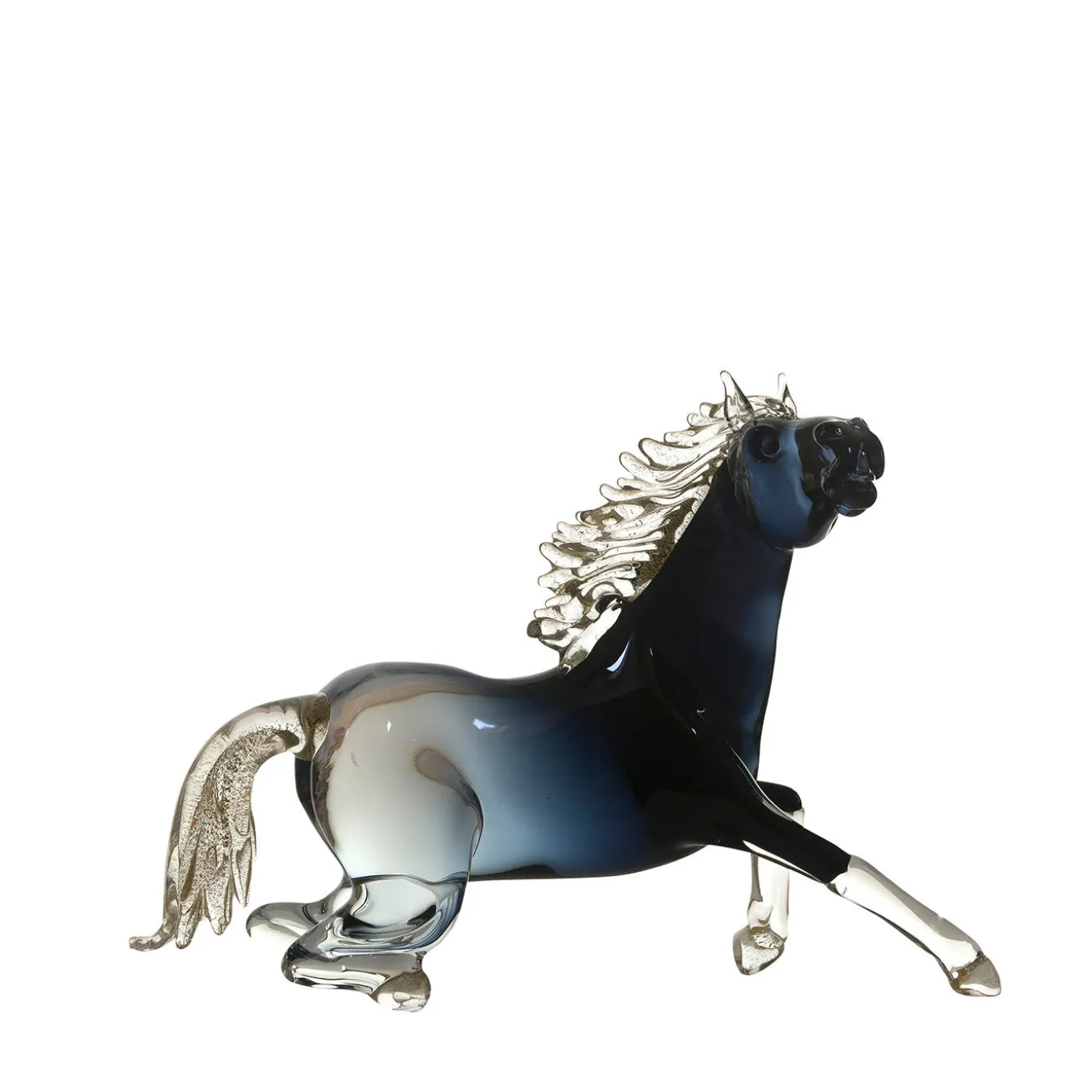 Grande cavallo seduto in vetro nero