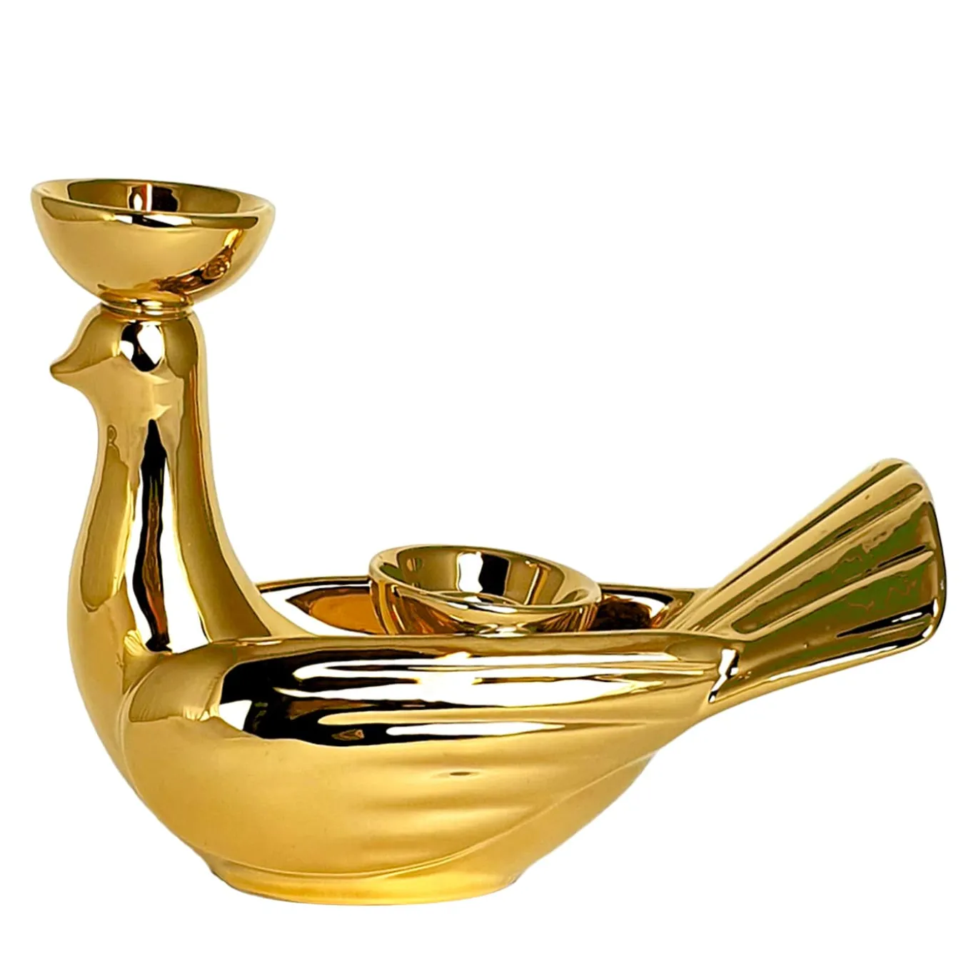 Grande Portacandela in Ceramica Fiamme Bestiali Colomba Dorata