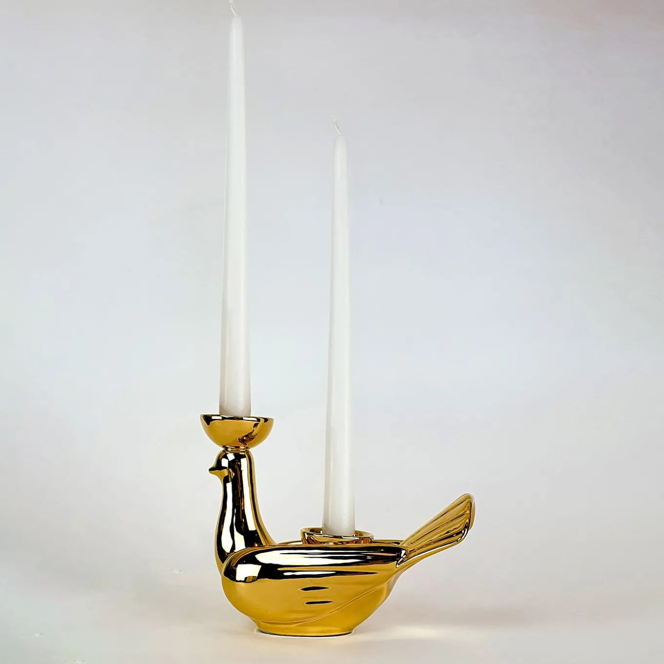 Grande Portacandela in Ceramica Fiamme Bestiali Colomba Dorata