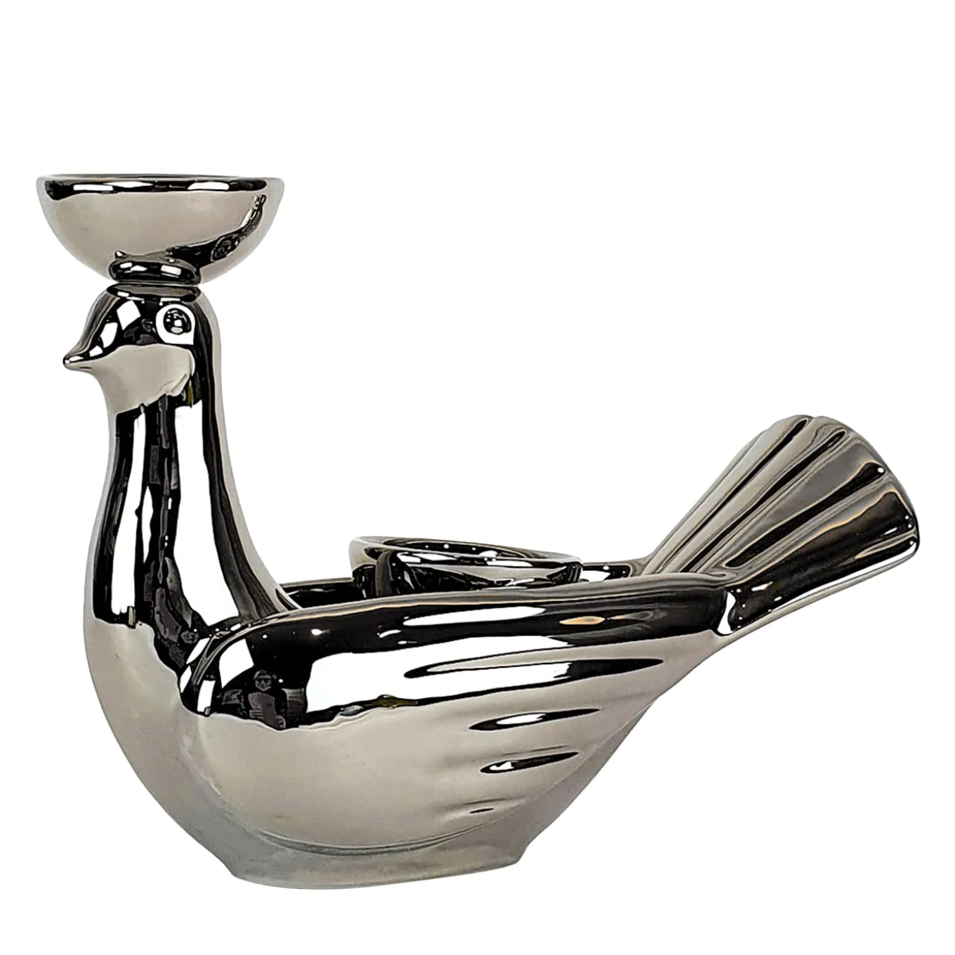 Grande Portacandela in Ceramica Fiamme Bestiali Colomba Platino