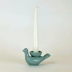 Grande Portacandela in Ceramica Fiamme Bestiali Colomba Blu Lavagna