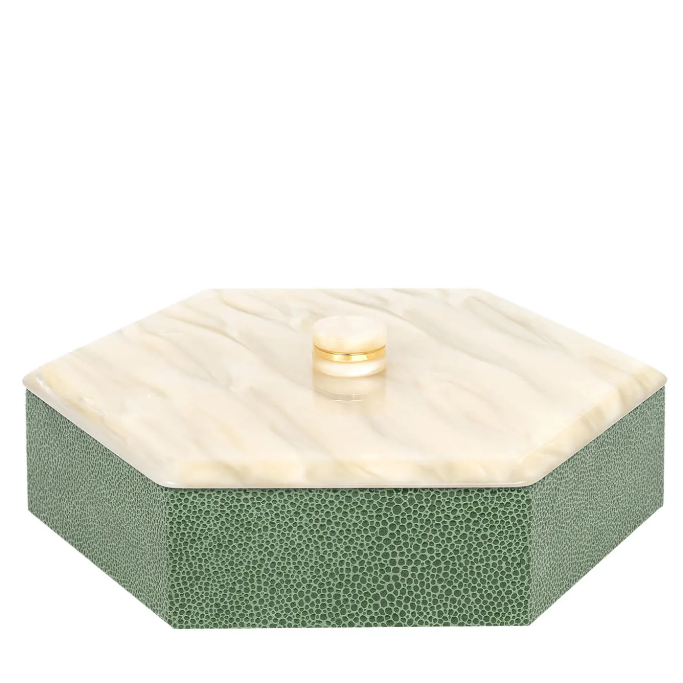 Kelly Low Scatola verde grande a taglio esagonale con coperchio