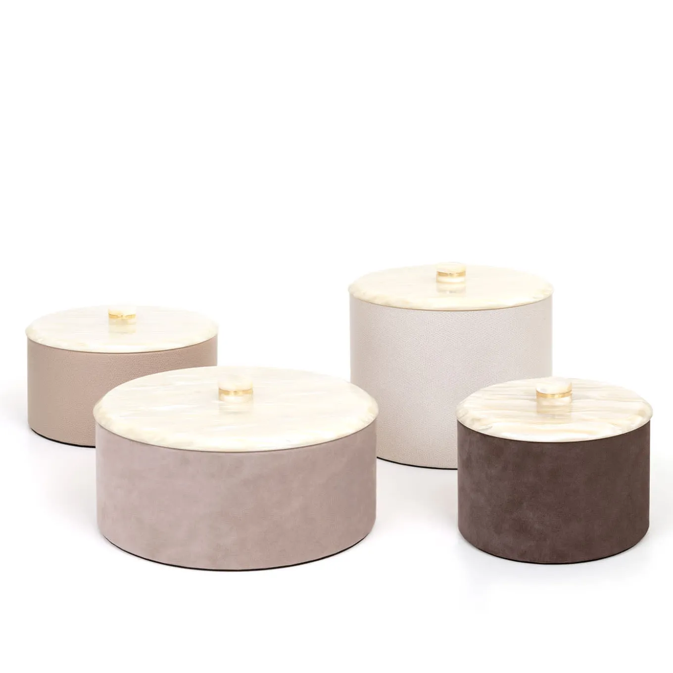 Kelly Scatola media cilindrica beige con coperchio