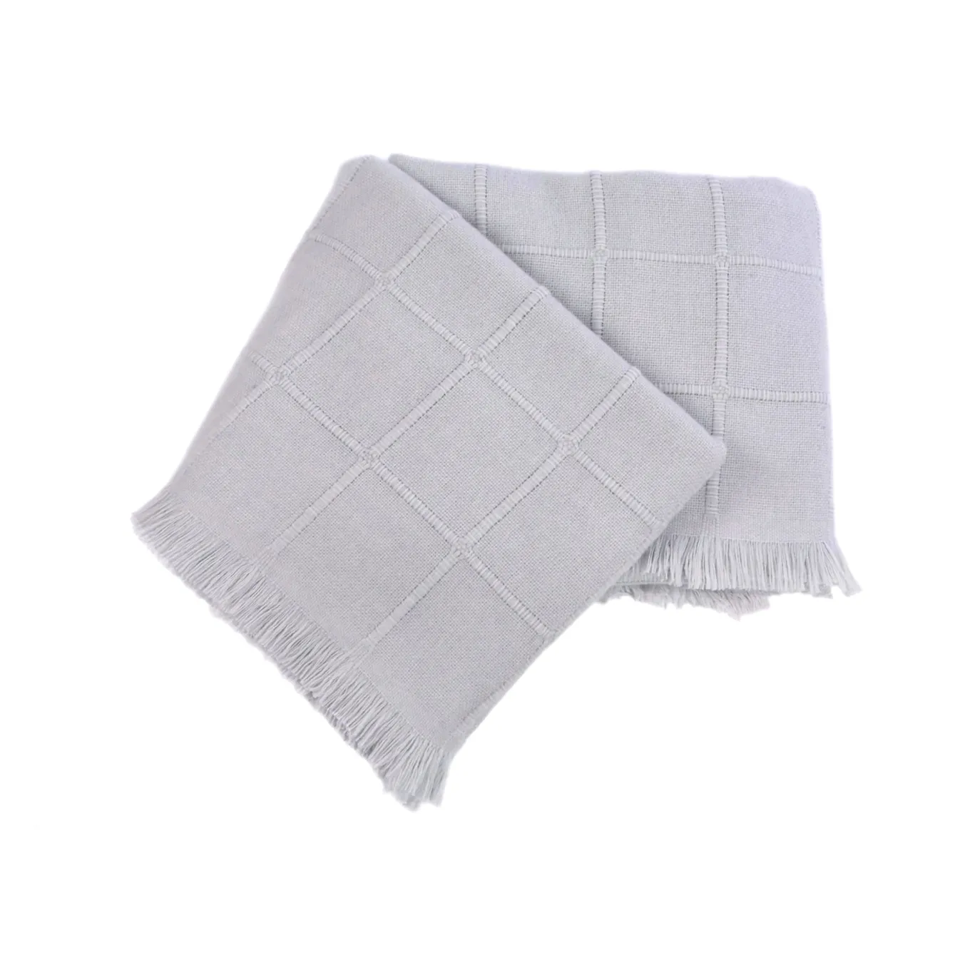 Kimberly Ecru 100% Cashmere Doppio Plaid con frange corte
