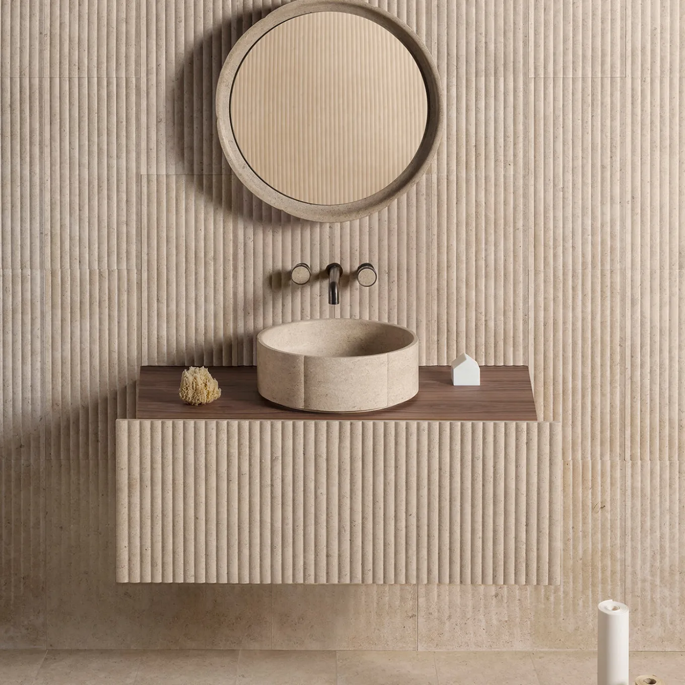 Lavabo da piano in marmo beige rotondo Sartoriale