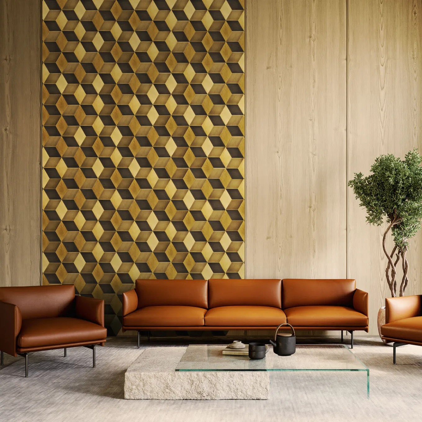 Luce 3D Set di 15 piastrelle in ottone brunito satinato