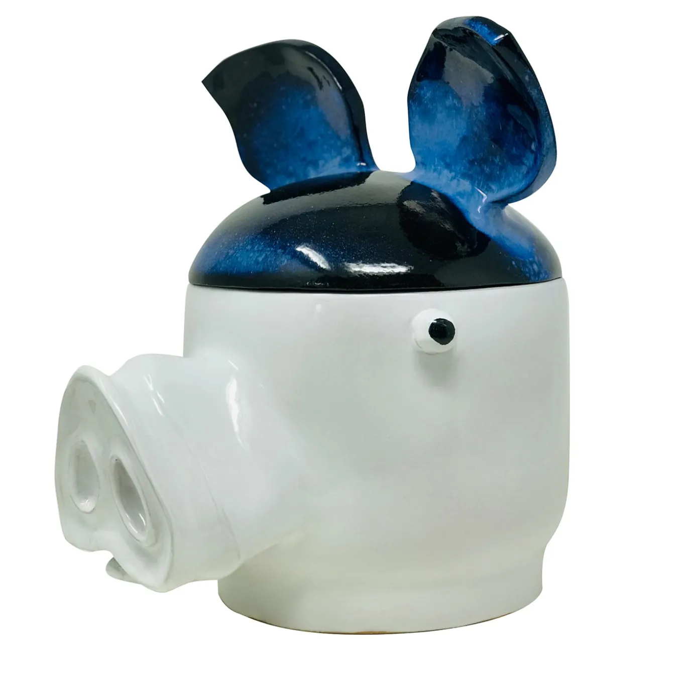 Maiale Contenitore grande blu e bianco con coperchio
