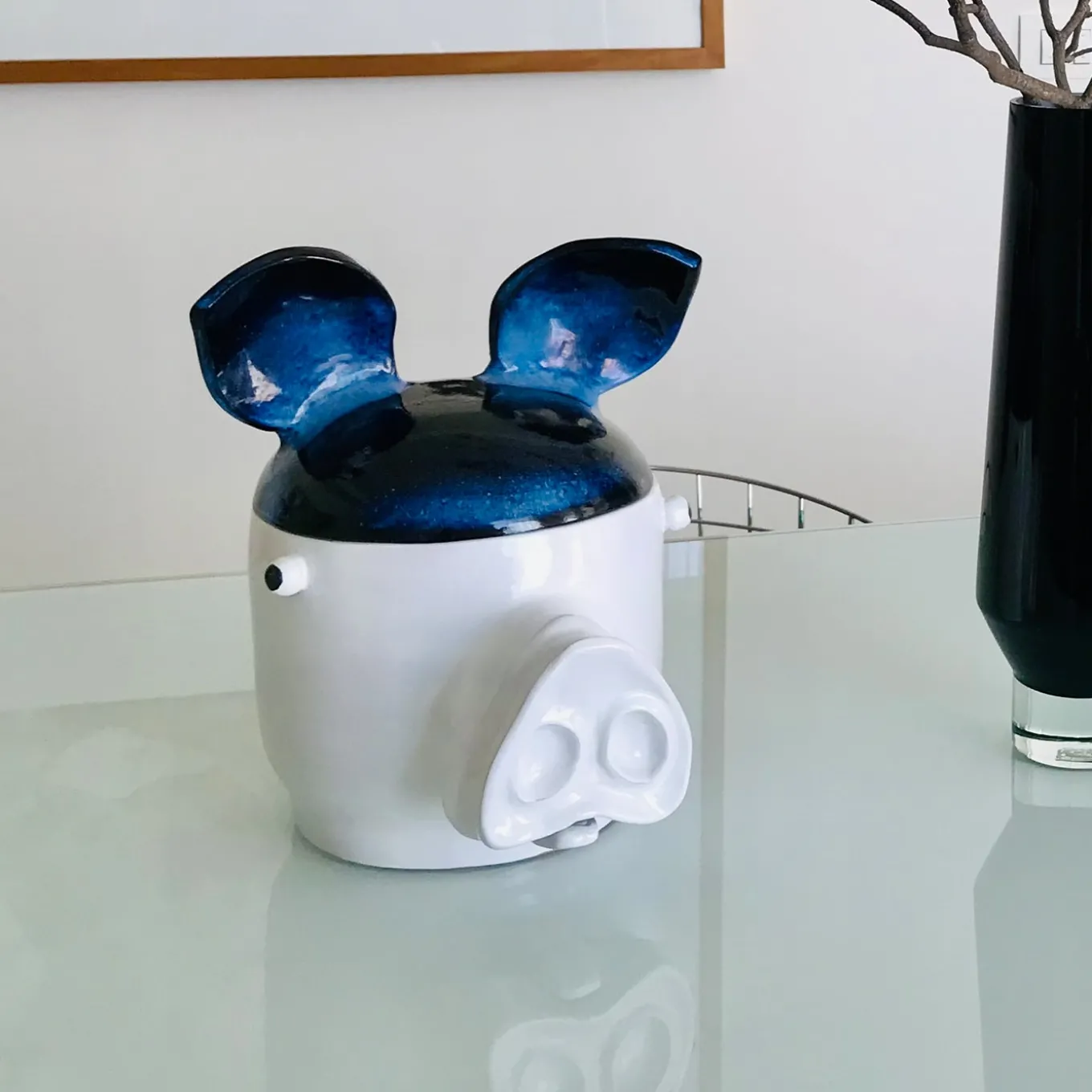Maiale Contenitore grande blu e bianco con coperchio