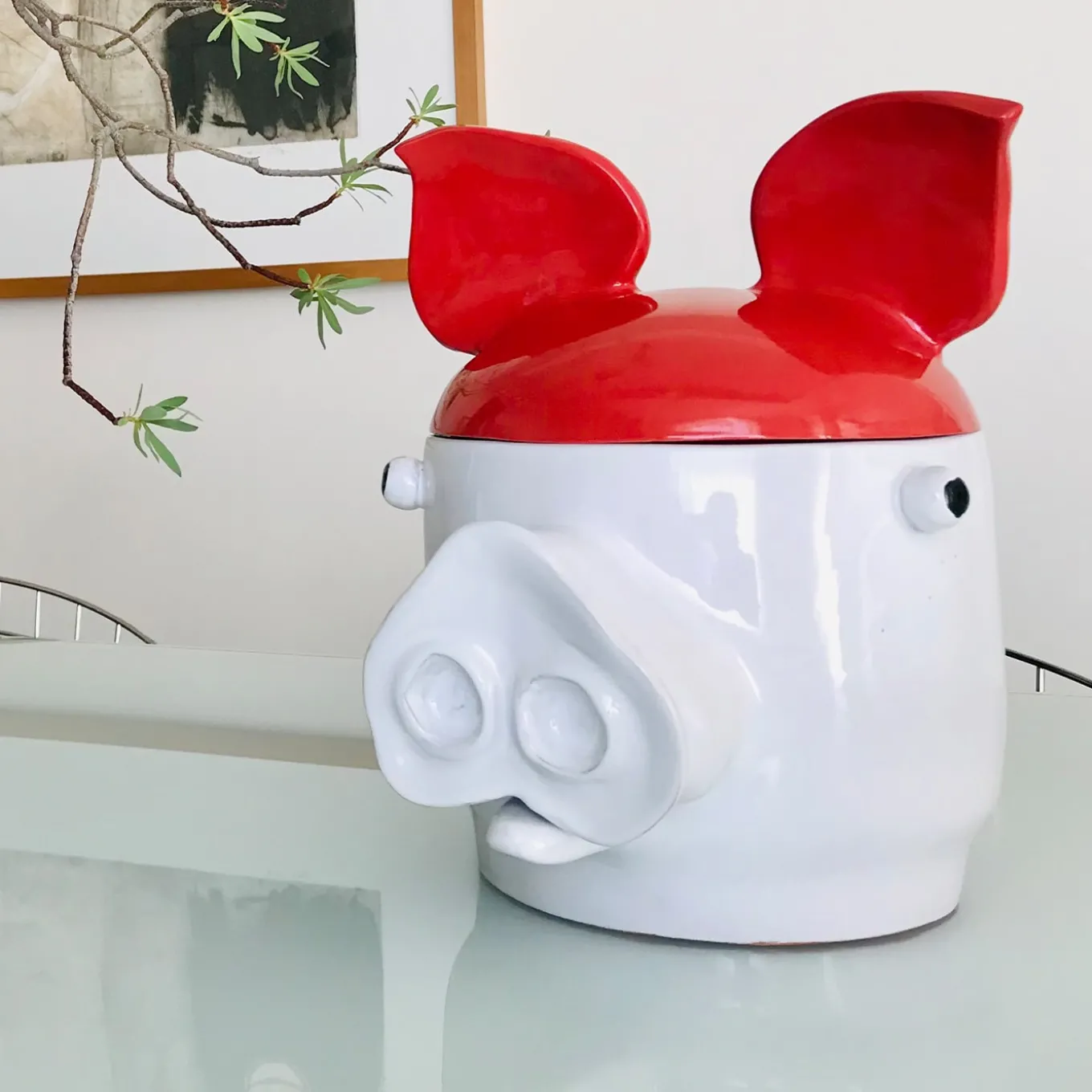 Maiale grande Contenitore con coperchio rosso e bianco
