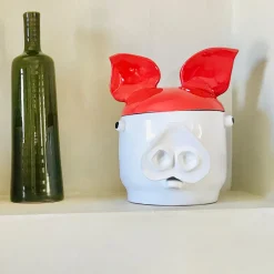 Maiale grande Contenitore con coperchio rosso e bianco