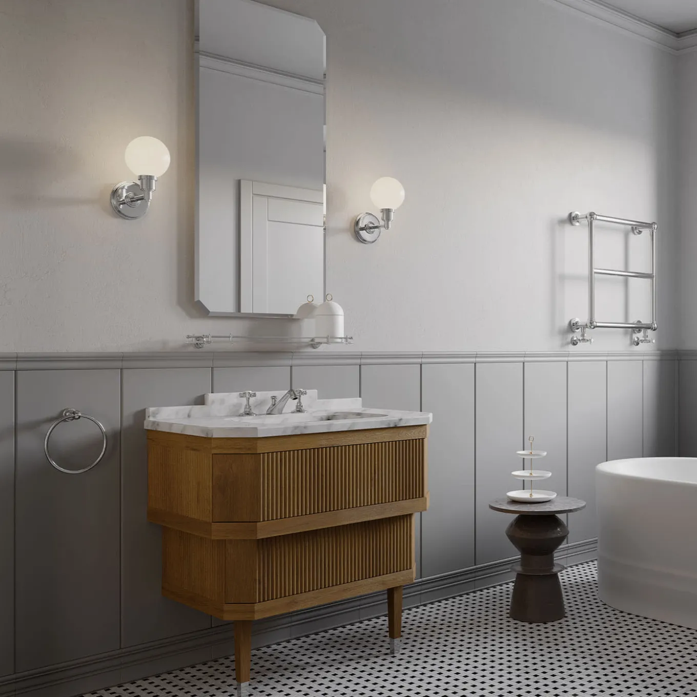 Mobile Portalavabo Metropolitan Essence in Marmo di Carrara e Legno di Rovere