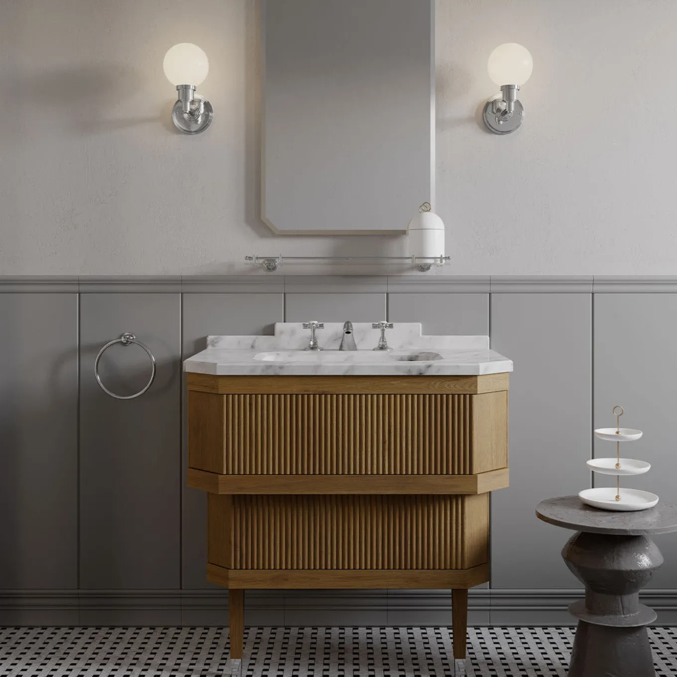 Mobile Portalavabo Metropolitan Essence in Marmo di Carrara e Legno di Rovere