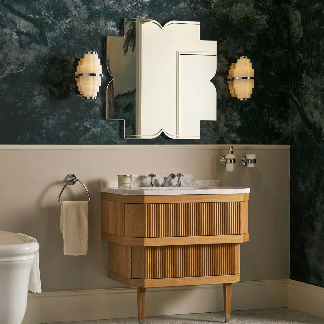 Mobile Portalavabo Metropolitan Essence in Marmo di Carrara e Legno di Rovere