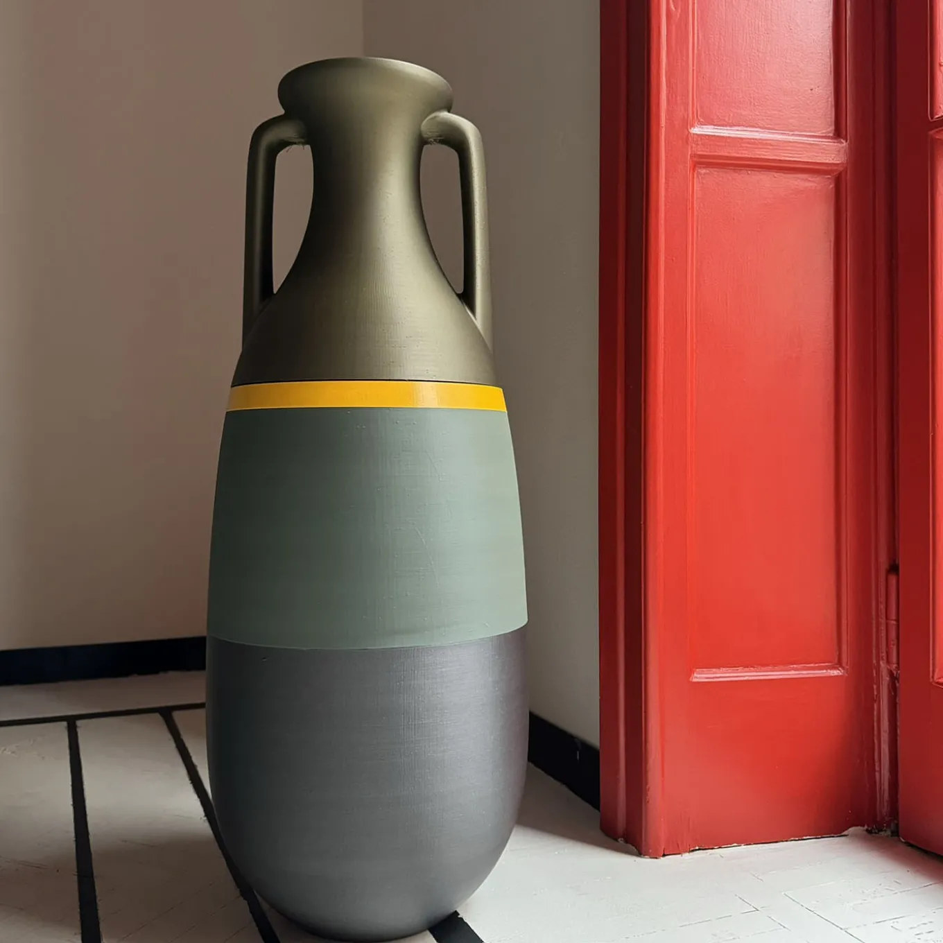 Nuova anfora gigante da esterno Teodosio Nero Verde Giallo e Bronzo