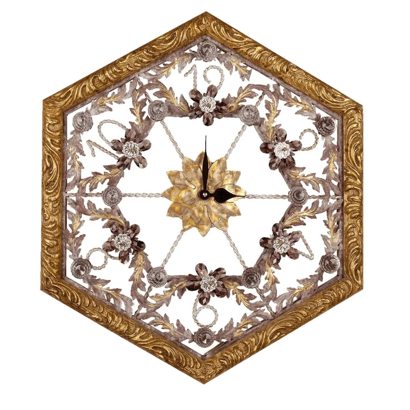 Orologio da parete ottagonale floreale dorato