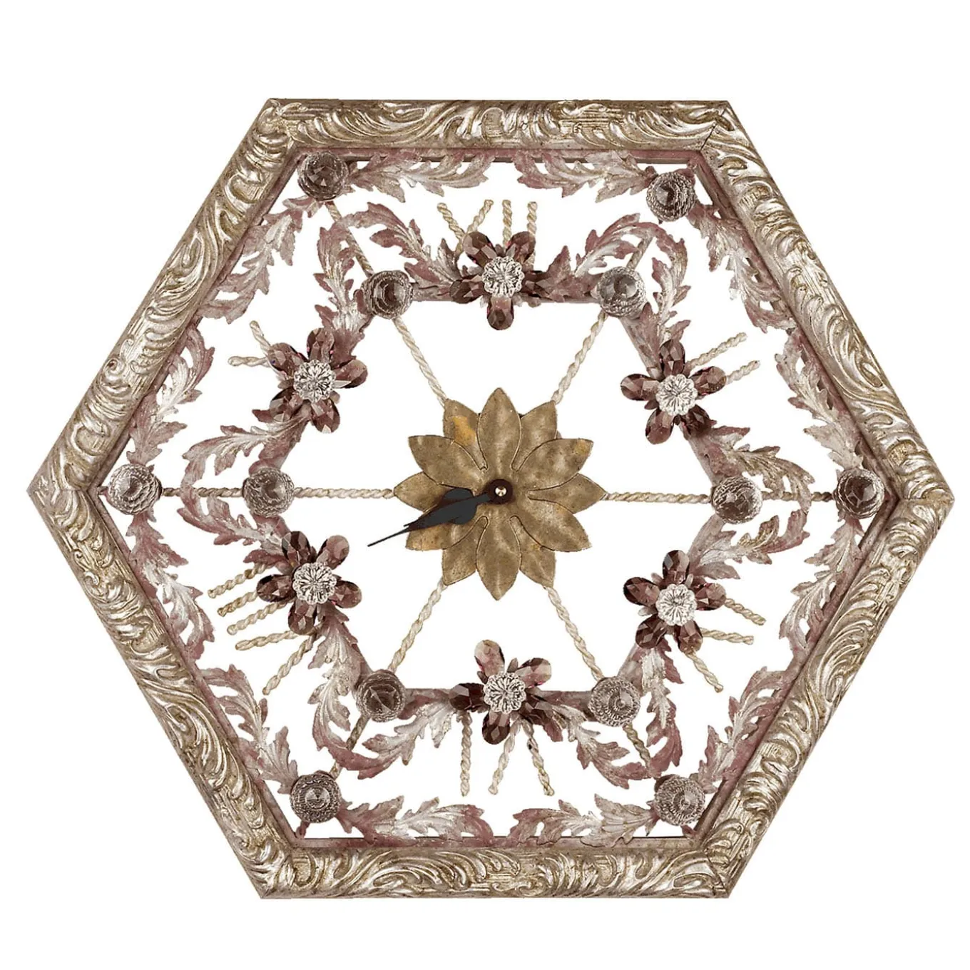 Orologio da parete ottagonale floreale argentato