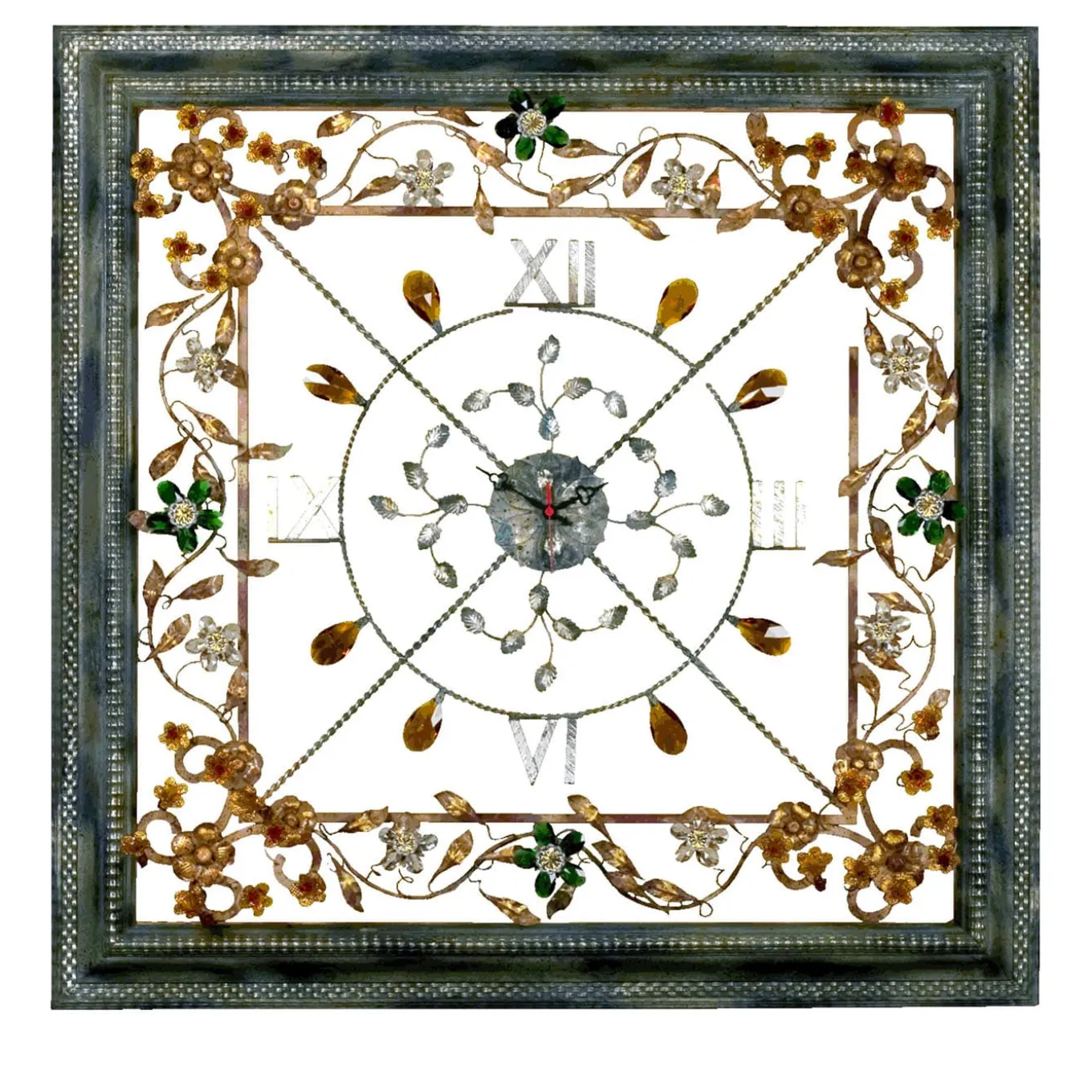 Orologio da parete quadrato floreale policromo