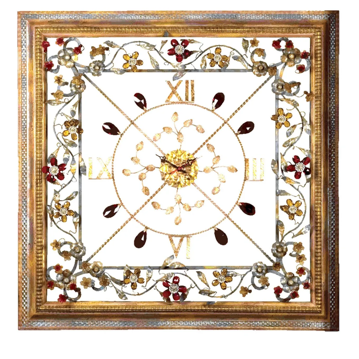 Orologio da parete quadrato floreale policromo