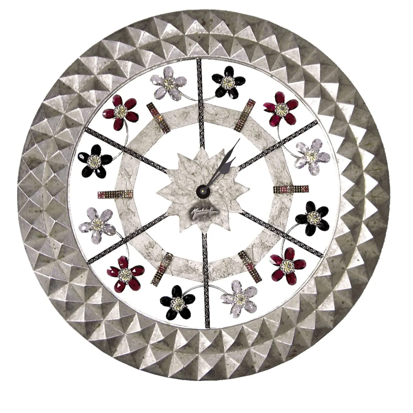 Orologio da parete rotondo floreale argentato
