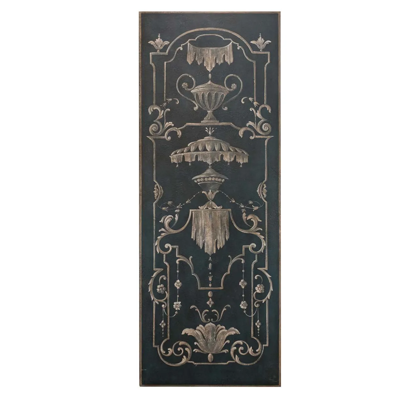 Pannello in legno blu con decorazioni dipinte a mano