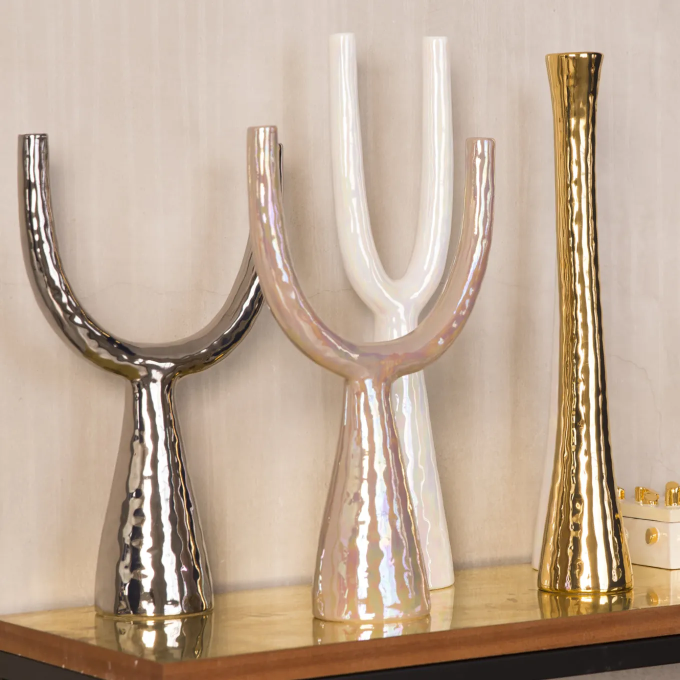 Perla Rosa Candelabro in ceramica