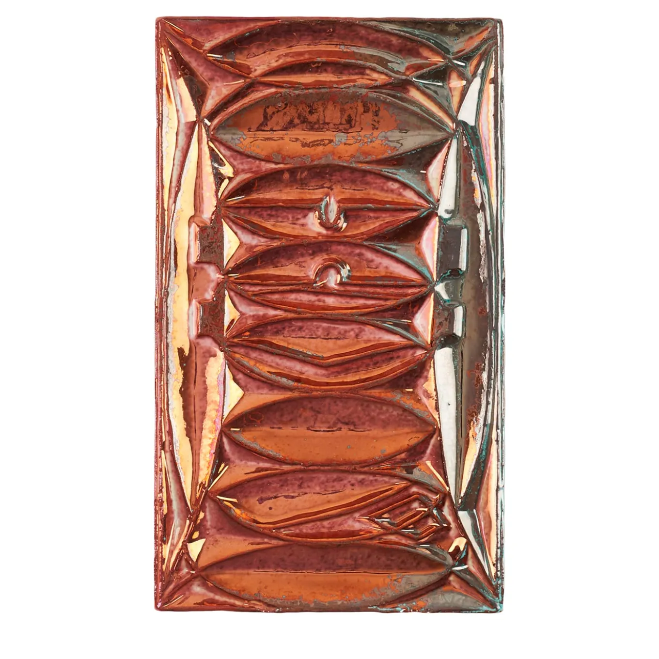 Piastrella Decorativa Rettangolare in Ceramica con Lustro Rosso e Verde