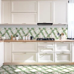 Piastrella Il Guardiano In Ceramica Rosa E Verde Motivo Geometrico