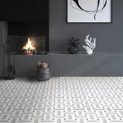 Piastrella Il Saraceno In Ceramica Grigia E Viola Motivo Geometrico