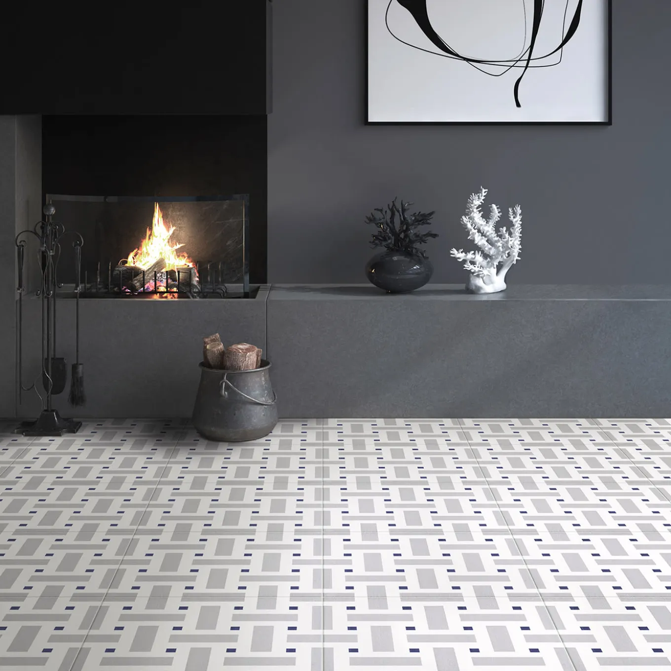 Piastrella Il Saraceno In Ceramica Grigia E Viola Motivo Geometrico