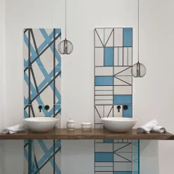 Piastrella Il Saraceno In Ceramica Azzurro E Grigio Scuro Motivo Geometrico