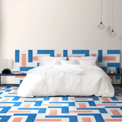 Piastrella La Scalinata In Ceramica Corallo E Blu Motivo Geometrico