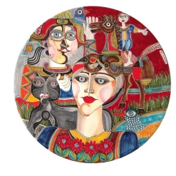 Piatto decorativo in ceramica Donna con gatto