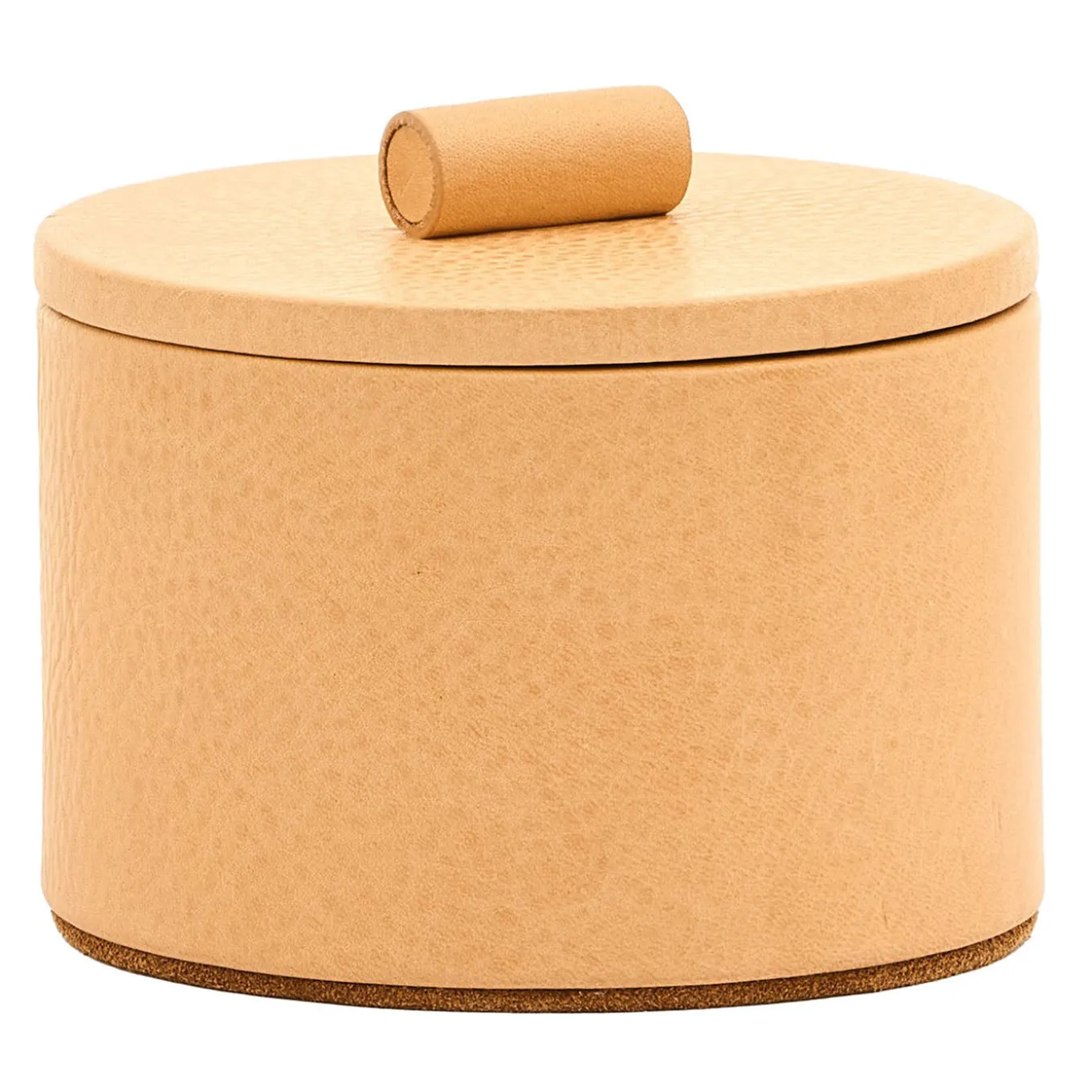 Piccola Scatola Rotonda in Cuoio Beige per Gioielli