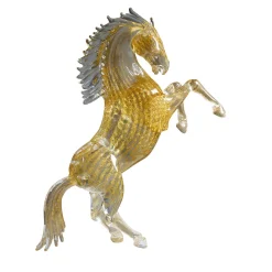 Piccolo cavallo da riproduzione in vetro dorato