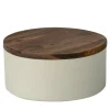 Piccolo contenitore rotondo in ceramica con coperchio in legno