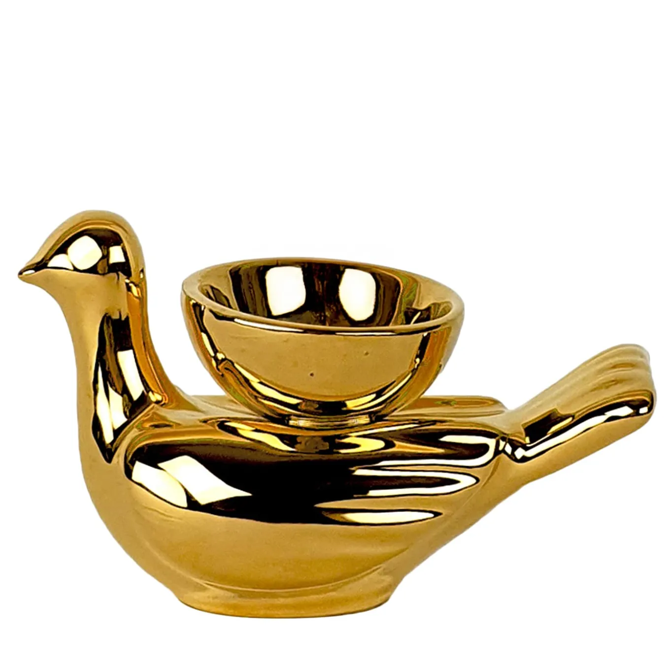 Piccolo Portacandela in Ceramica Fiamme Bestiali Colomba Dorata