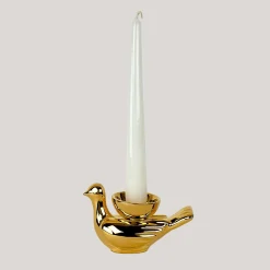Piccolo Portacandela in Ceramica Fiamme Bestiali Colomba Dorata