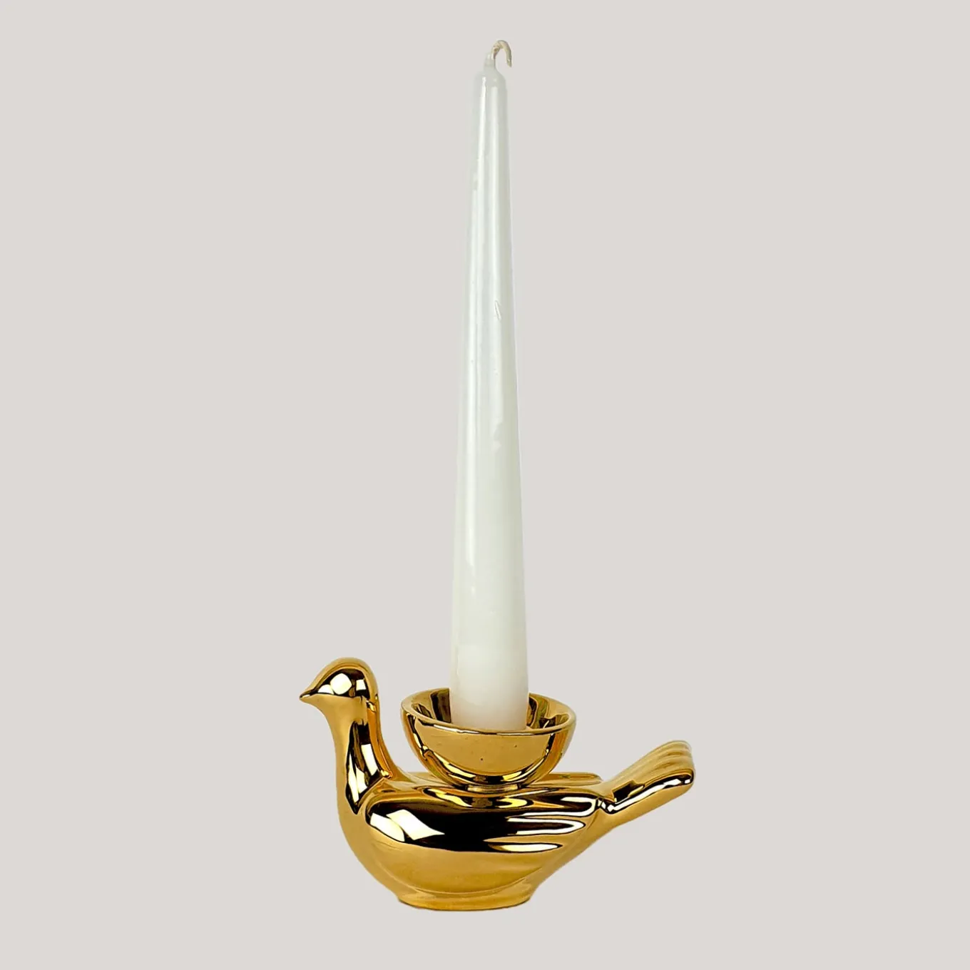 Piccolo Portacandela in Ceramica Fiamme Bestiali Colomba Dorata