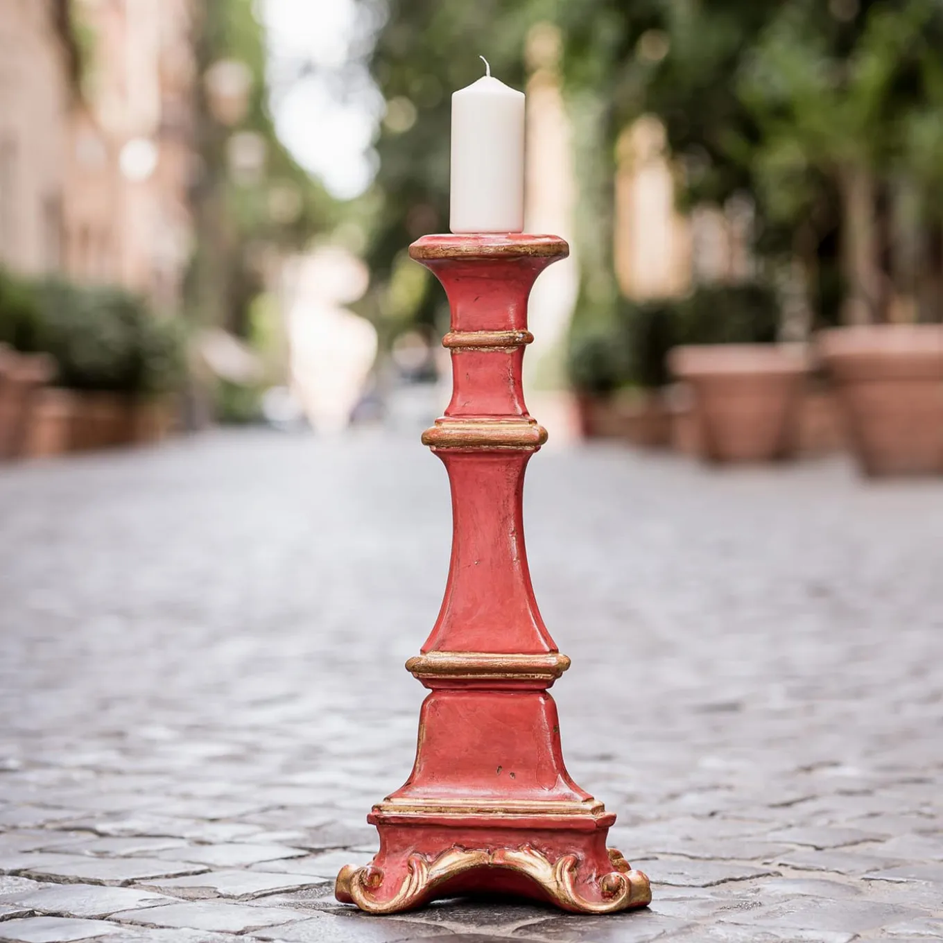 Piccolo portacandele di Gubbio in rosso e oro