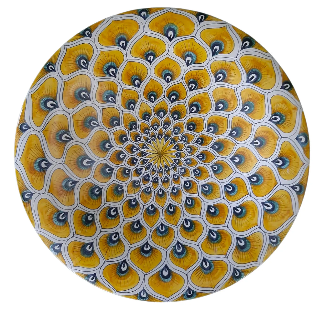 Piuma di pavone gialla ⌀ Piatto decorativo da 40 cm