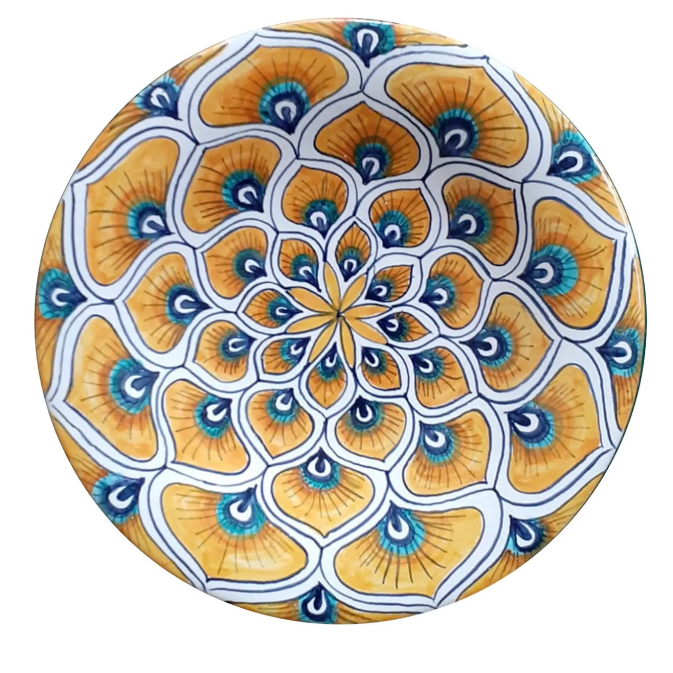 Piuma di pavone gialla ⌀ Piatto decorativo da 16 cm