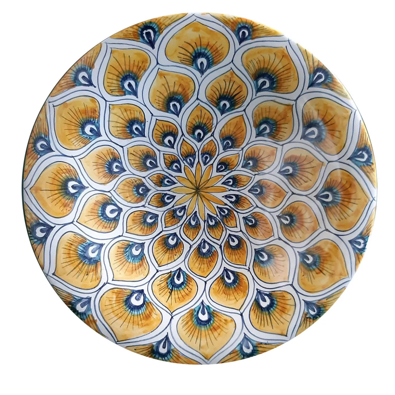 Piuma di pavone gialla ⌀ Piatto decorativo da 25 cm